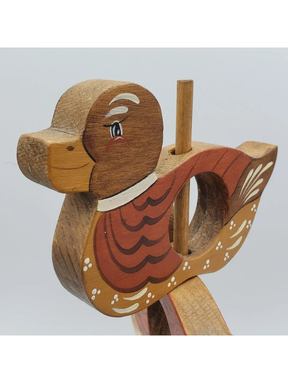 Folk Art Napkin Rings Hand Painted Wood Duck  With Stand Country Farm Core